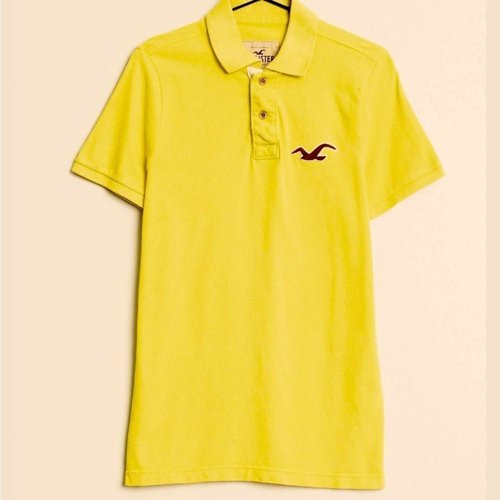 Hollister Mens bright yellow thick cotton classic polo shirt short sleeve Small